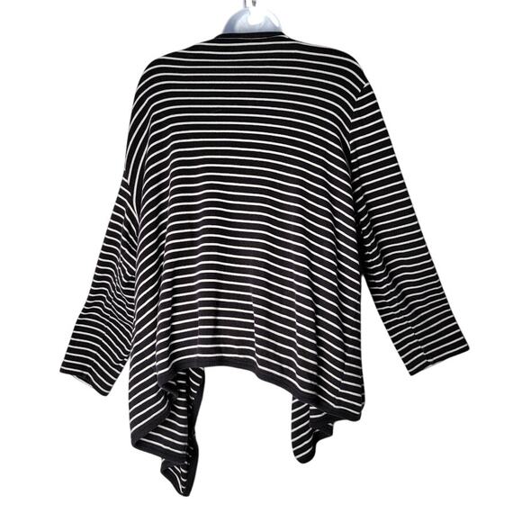 Talbots Woman Black White Striped Open Front Cotton Cardigan Nautical Coastal - Picture 3 of 8